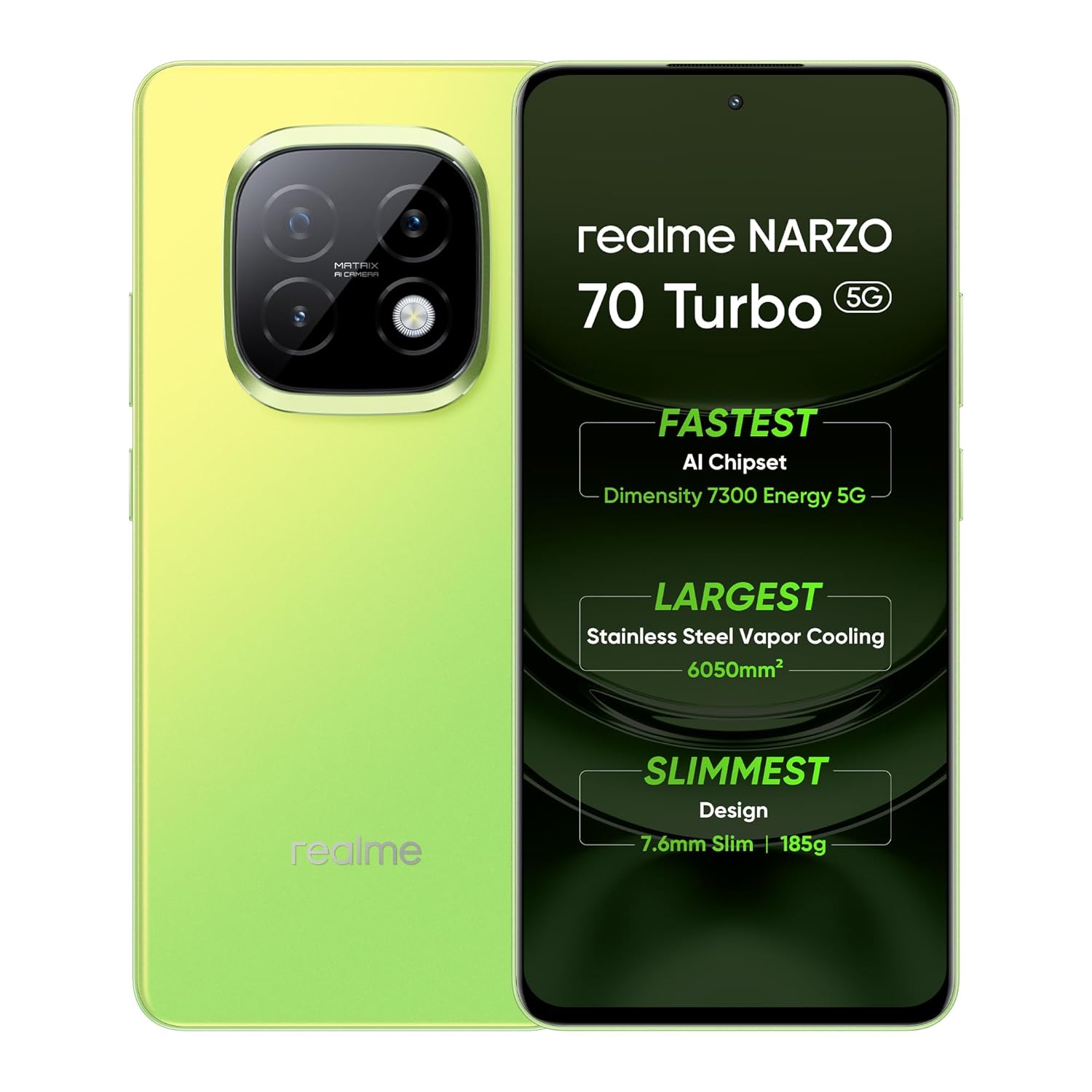 realme NARZO 70 Turbo 5G (Turbo Green, 8GB RAM,128GB Storage) | Segment's Fastest Dimensity 7300 Energy 5G Chipset